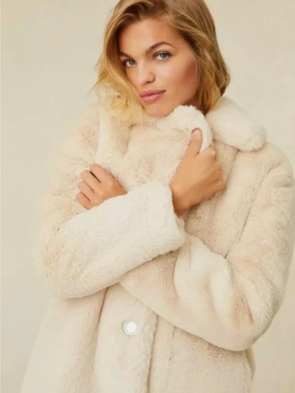 NEW LoveShackFancy Cream Faux Fur Coat